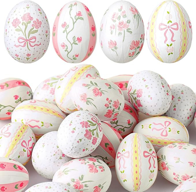 24 Pcs Floral Easter Eggs Cute Bow Pastel Easter Eggs for Basket Filler Colorful Tray Decor Boho ... | Amazon (US)