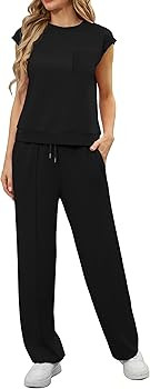 GRECERELLE 2 Piece Sets For Women Summer 2026 Outfits Lounge Sets Sleeveless Sweatsuits Wide Leg ... | Amazon (US)