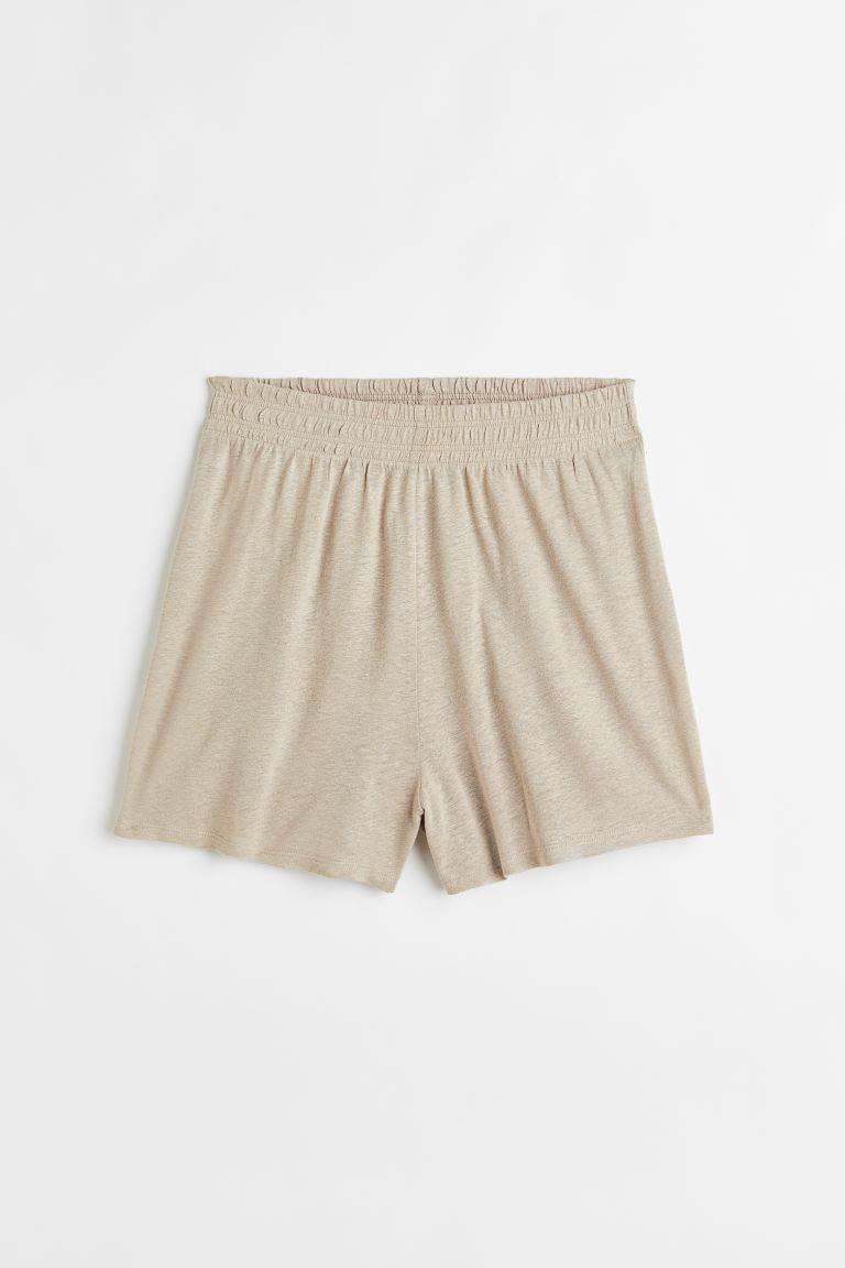 Linen-blend shorts - Beige - Ladies | H&M GB | H&M (UK, MY, IN, SG, PH, TW, HK)