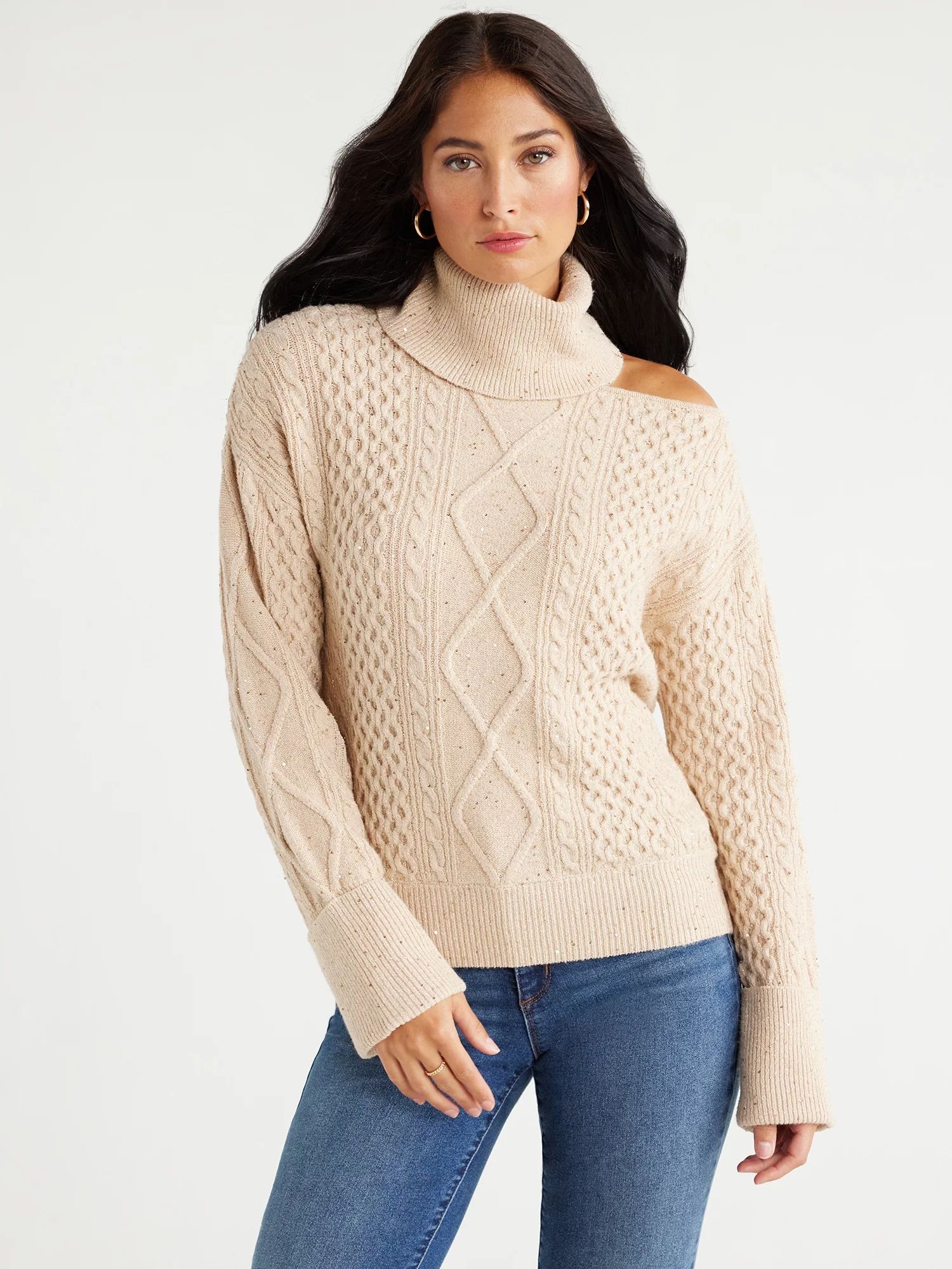 Sofia Jeans Women's Cutout Turtleneck Sweater with Sequins, Sizes XS-3XL - Walmart.com | Walmart (US)