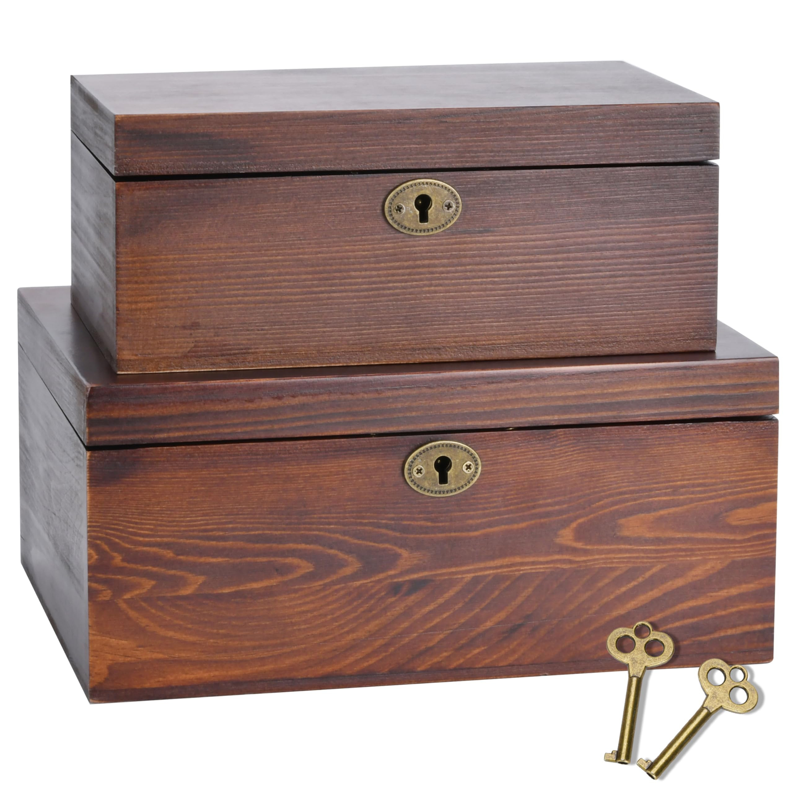 Wooden Box with Hinged Lid - 2 Pack - Vintage Decorative & Lockable Chest - for Keepsakes, Valuab... | Amazon (US)