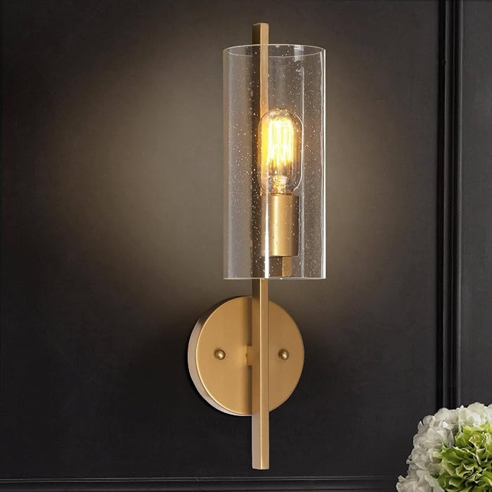 KSANA 1-Light Sconce Wall Lighting, Modern Gold Wall Mounted Light Fixtures Seeded Glass Bathroom... | Amazon (US)