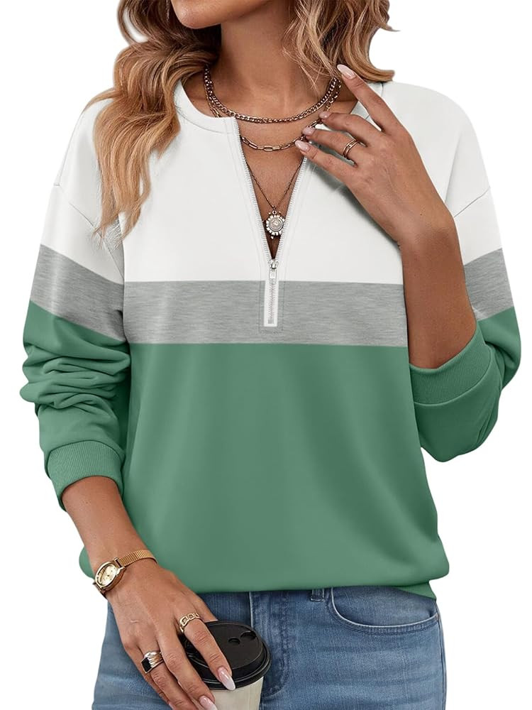 Womens Long Sleeve Shirts Half Zip Sweatshirts Quarter Zipper Fall Tops Pullover | Amazon (US)