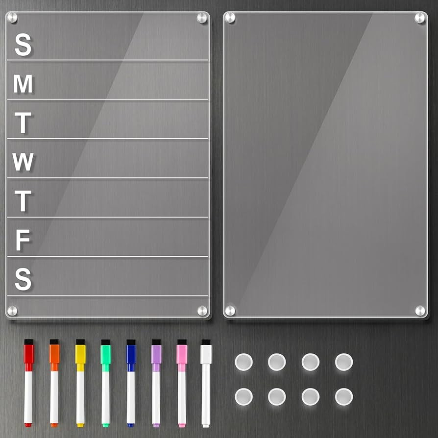 2 Pack 12''*8'' Acrylic Magnetic Planning Board Set, Clear Weekly Meal Planner with Whiteboard Me... | Amazon (US)