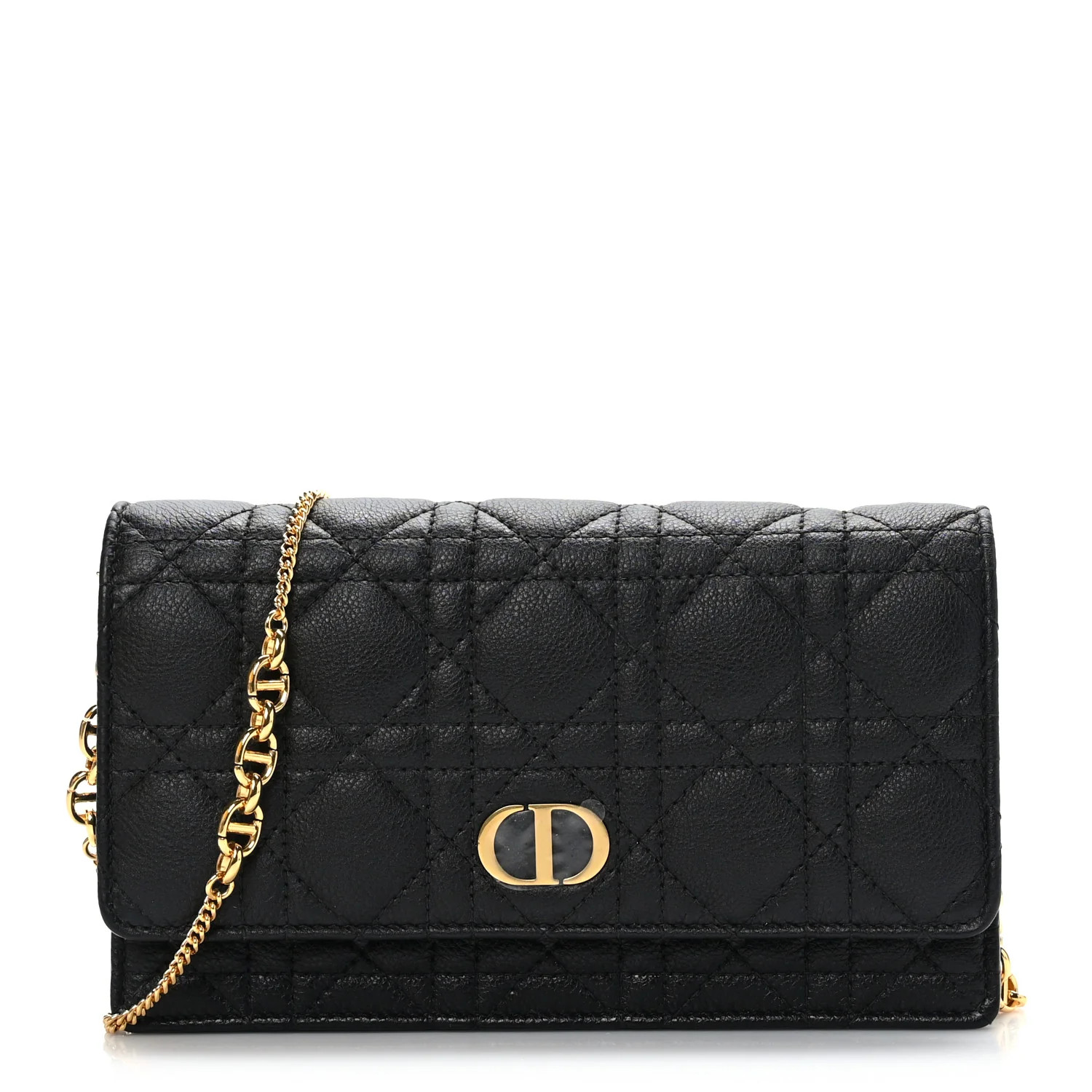 Supple Calfskin Caro Pouch with Chain Black | FASHIONPHILE (US)