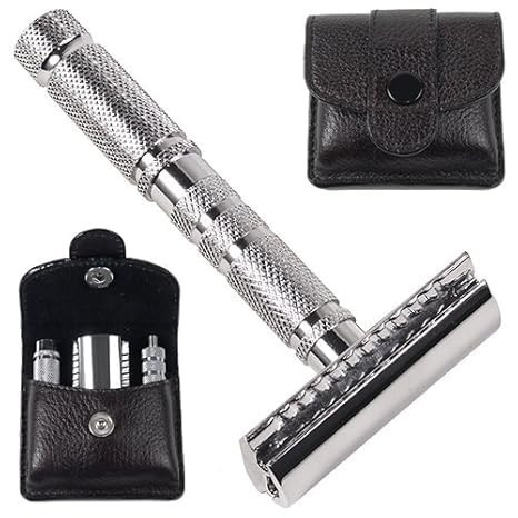 Parker A1R TRAVEL SAFETY RAZOR - Compact 4-Piece Double Edge Safety Razor with Protective Leather Case - Ideal for Everyday Use - Iconic Brand | Amazon (US)