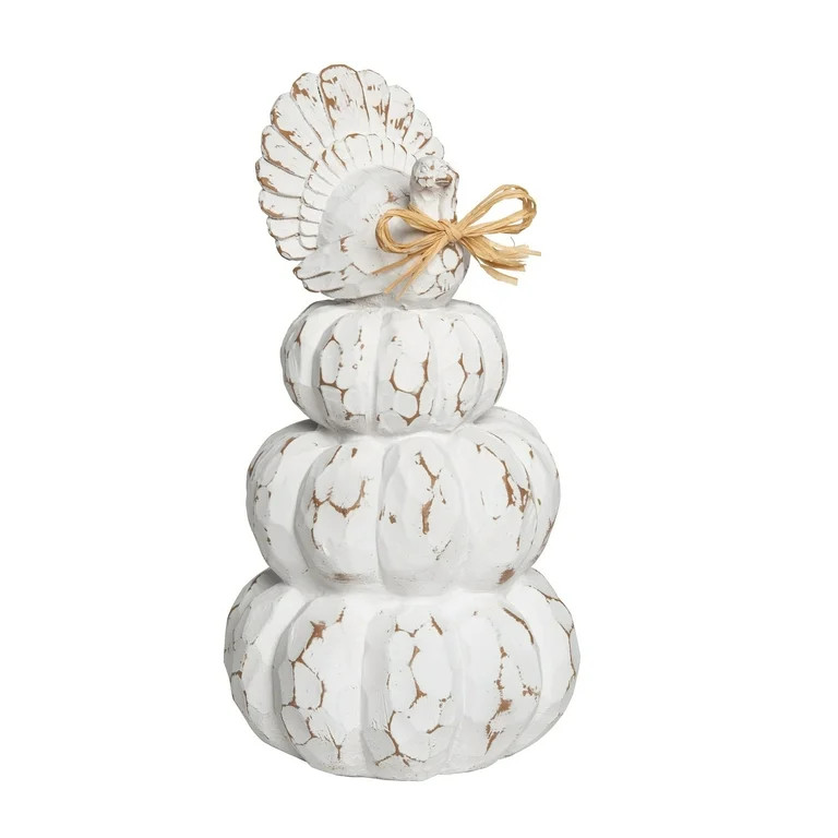 Transpac Resin 13.25 in. White Harvest Turkey On Pumpkin Stack Decor | Walmart (US)