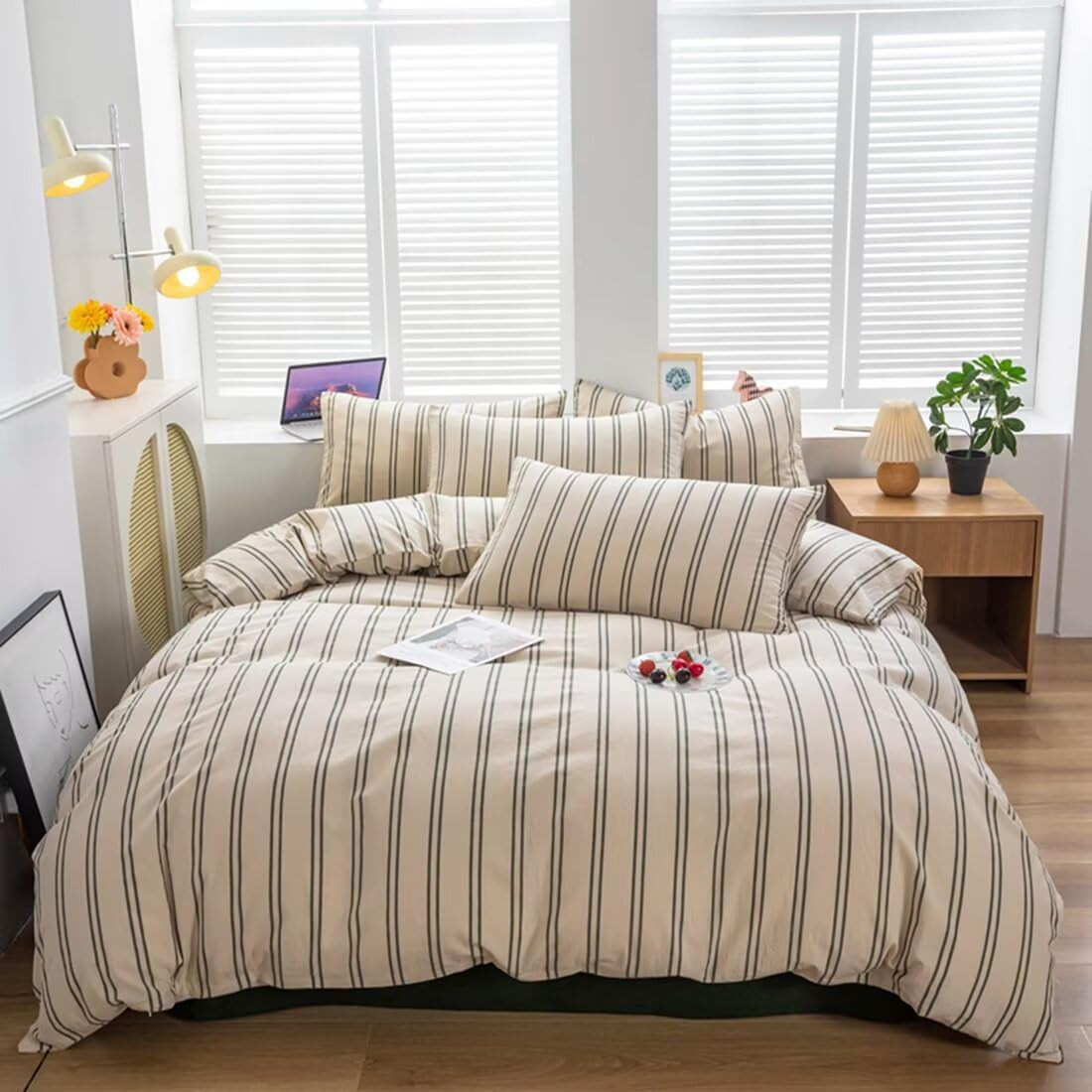Mucalis Tan Gingham Duvet Cover King 100% Washed Cotton Beige Cream Checked Duvet Cover Set Vinta... | Amazon (US)