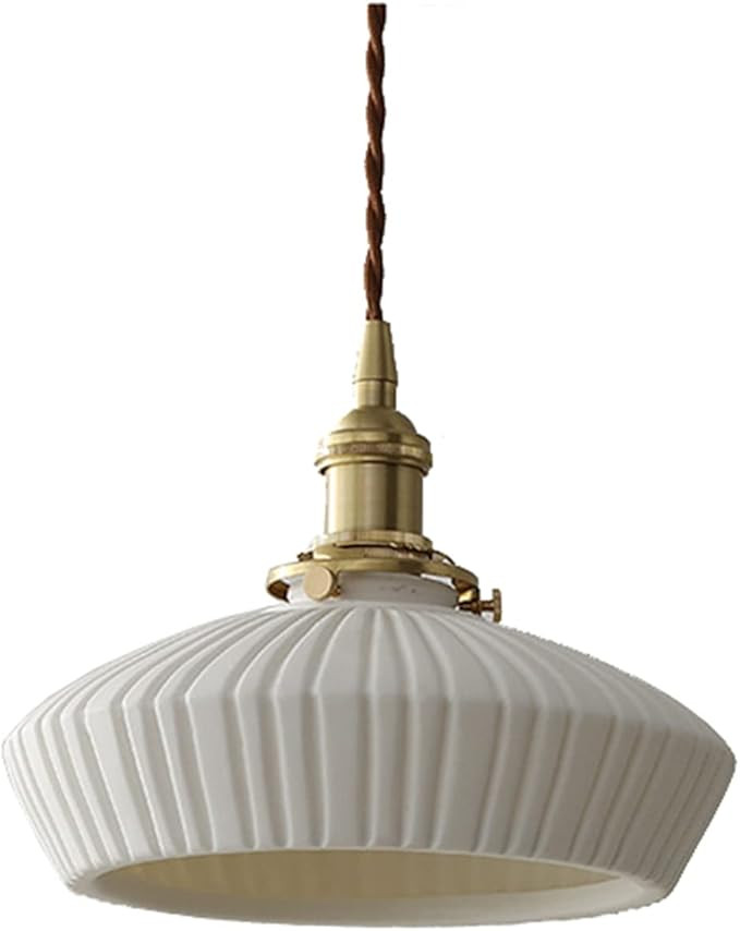 ZTTECH White Ceramics Pendant Light Brass Socket with Switch Hanging Lamp Mini Ceiling Light (B) ... | Amazon (US)