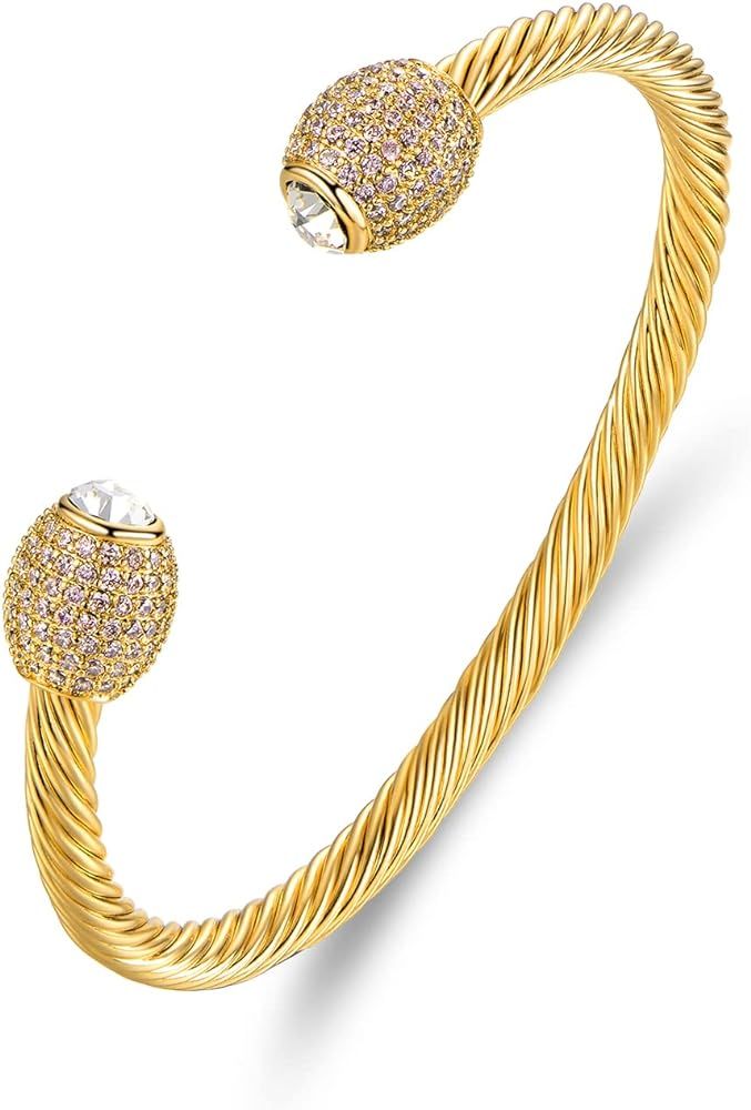 Barzel 18K Gold Plated Crystal Cable Bangle Bracelet For Women - Cuff Bangle Bracelet | Amazon (US)