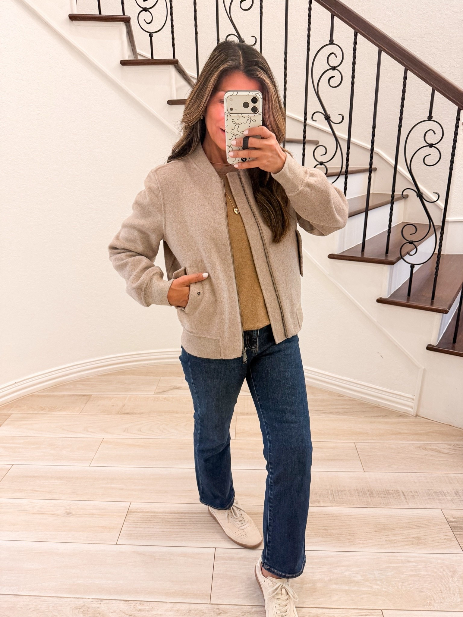 I'm 5'2" 118#ish for reference
Jacket in small tts
Sweater in small tts
Jeans fit tts size 26 short length.
Sneakers fit tts
Check out my fav fall pieces from Quince. 
@Quince 
#Quincepartner
Fall outfit, over 50 style, midlife fashion, petite fashion,midlife women, affordable fashion, fashion over40

#LTKOver40 #LTKmomlife #LTKPetite