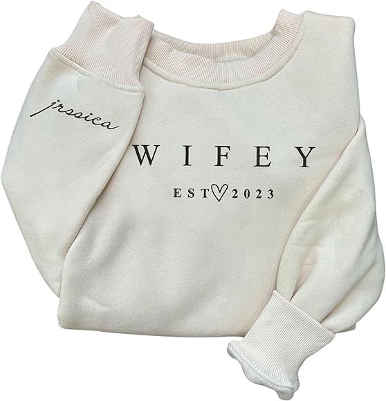 Wife Sweatshirts For Women Est 2023 Embroidered, Custom Year Wifey Sweater For Christmas, Bride S... | Amazon (US)