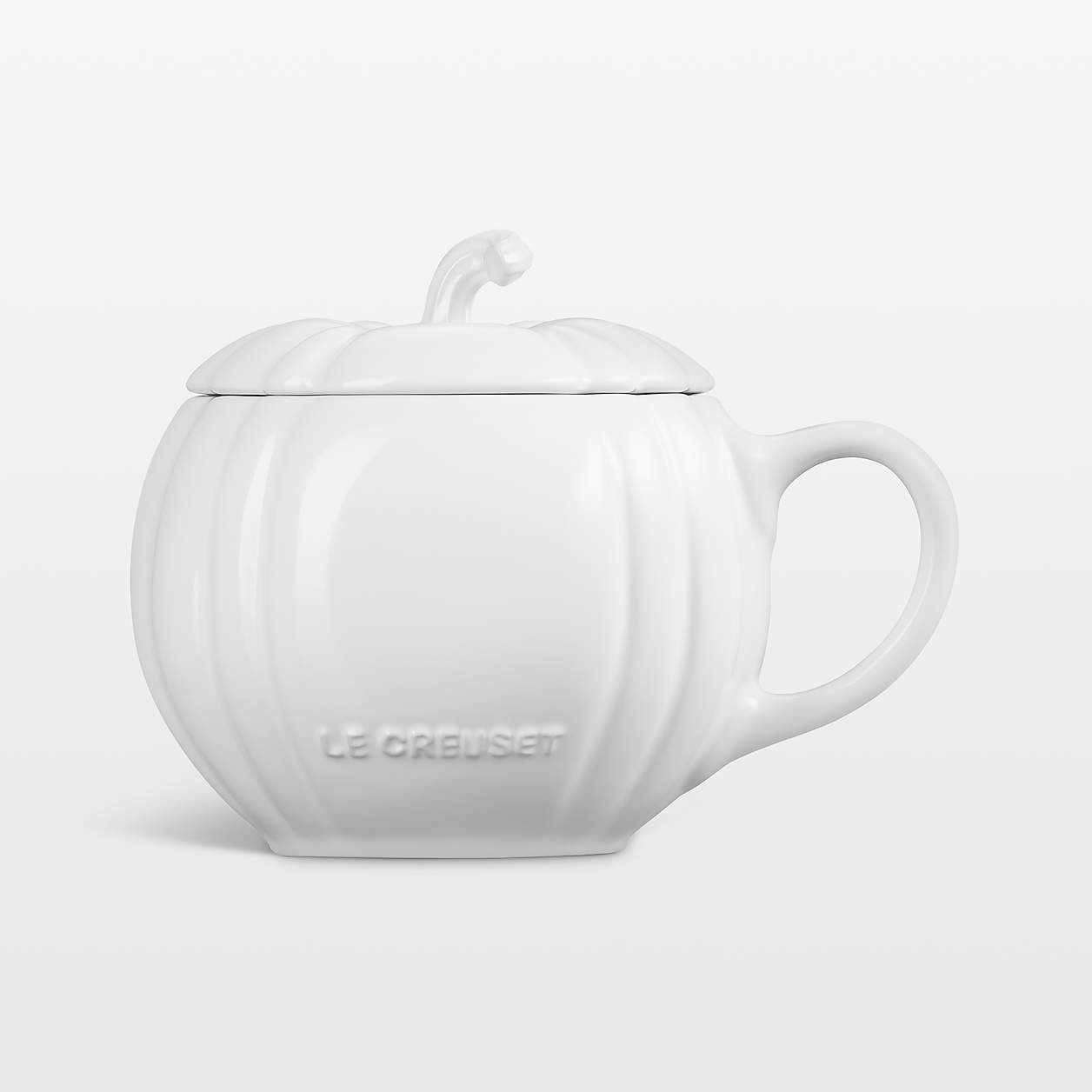 Le Creuset 14-oz. White Stoneware Pumpkin Mug | Crate & Barrel | Crate & Barrel