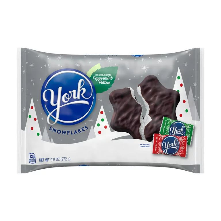 York Dark Chocolate Peppermint Patties Snowflakes Christmas Candy, Bag 9.6 oz | Walmart (US)