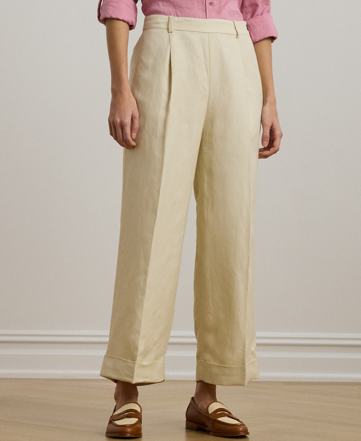 Lauren Ralph Lauren Petite Linen-Blend Twill Wide-Leg Pants - Ivory Beige | Macy's