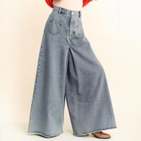 Trendy Wide Leg Denim Jeans For Women, High Waisted Vintage Inspired Flared Pants, Stylish Casual Retro With Raw Hem | Etsy (US)