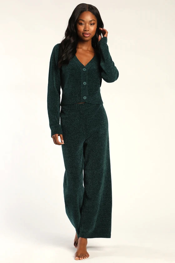 Snuggle Sensation Emerald Green Chenille Knit Wide-Leg Pants | Lulus (US)