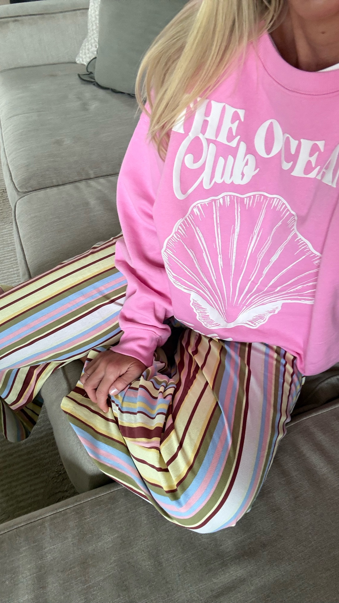 #ad I’m partnering with Walmart to bring you a couple of cute looks for spring and summer. I will certainly be putting this on after a day at the beach or pool and will likely sleep in them too. I sized up to a large in the pink shell sweatshirt (could have done a small or medium), wearing a medium in the cotton pants, and a medium in the cropped boxy graphic tees. 
#WalmartPartner #WalmartStyle @WalmartStyle @Shop.LTK #liketkit
