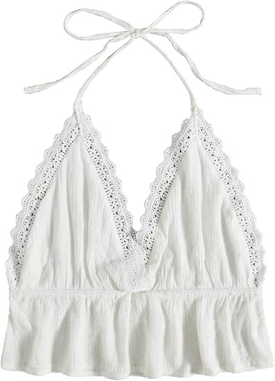 SweatyRocks Women's Deep V Neck Halter Crop Cami Top Sleeveless Vest | Amazon (US)