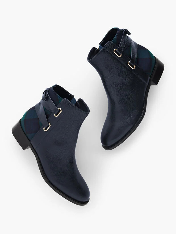 Tish Tie Pebbled Leather Boots - Joyful Black Watch | Talbots
