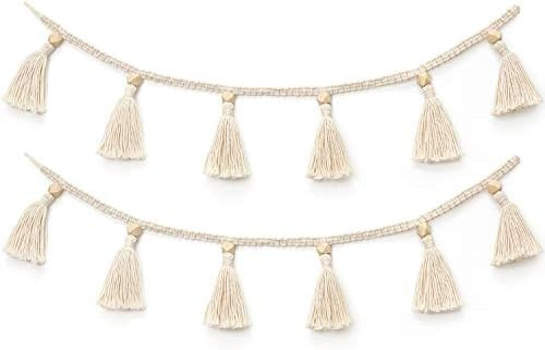 Dahey Macrame Cotton Tassel Garland Tassels Banner with Beads Belly Basket Decorative Wall Hangin... | Amazon (US)