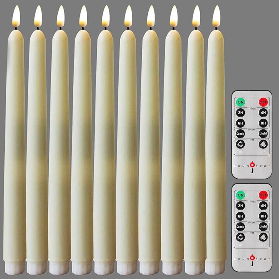 NONNO & ZGF 10Pack Flameless Wedding Taper Candle with 2 Remote, LED Battery Operated Candles, Iv... | Amazon (US)