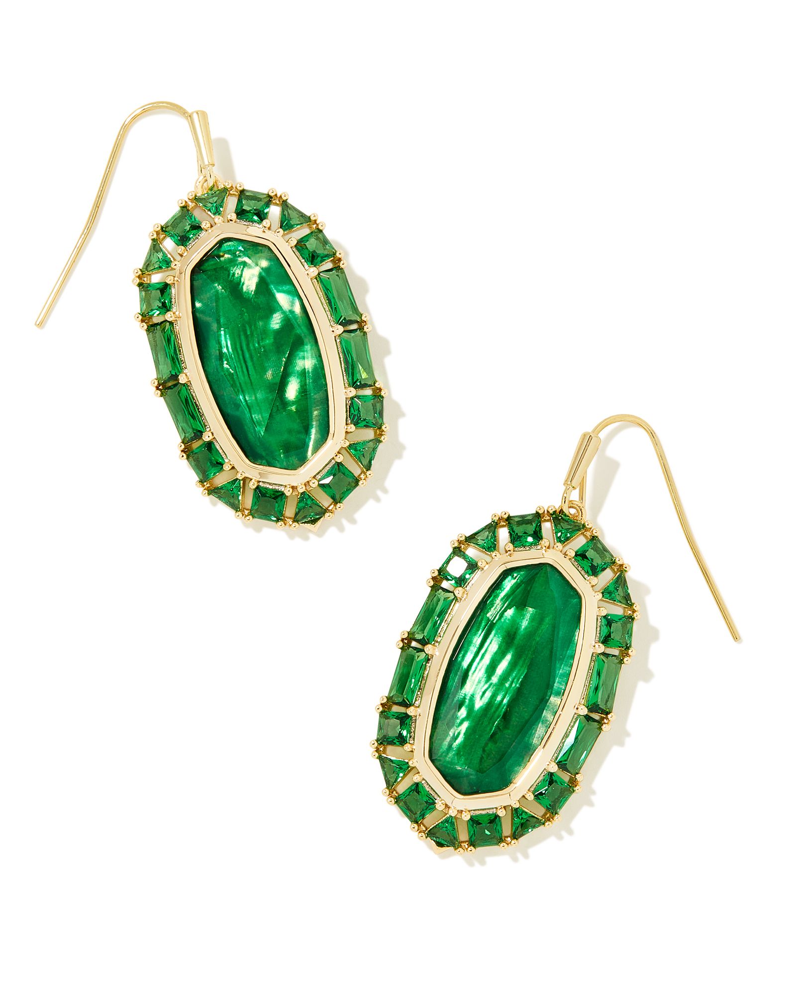 Elle Gold Crystal Frame Drop Earrings in Kelly Green Illusion | Kendra Scott