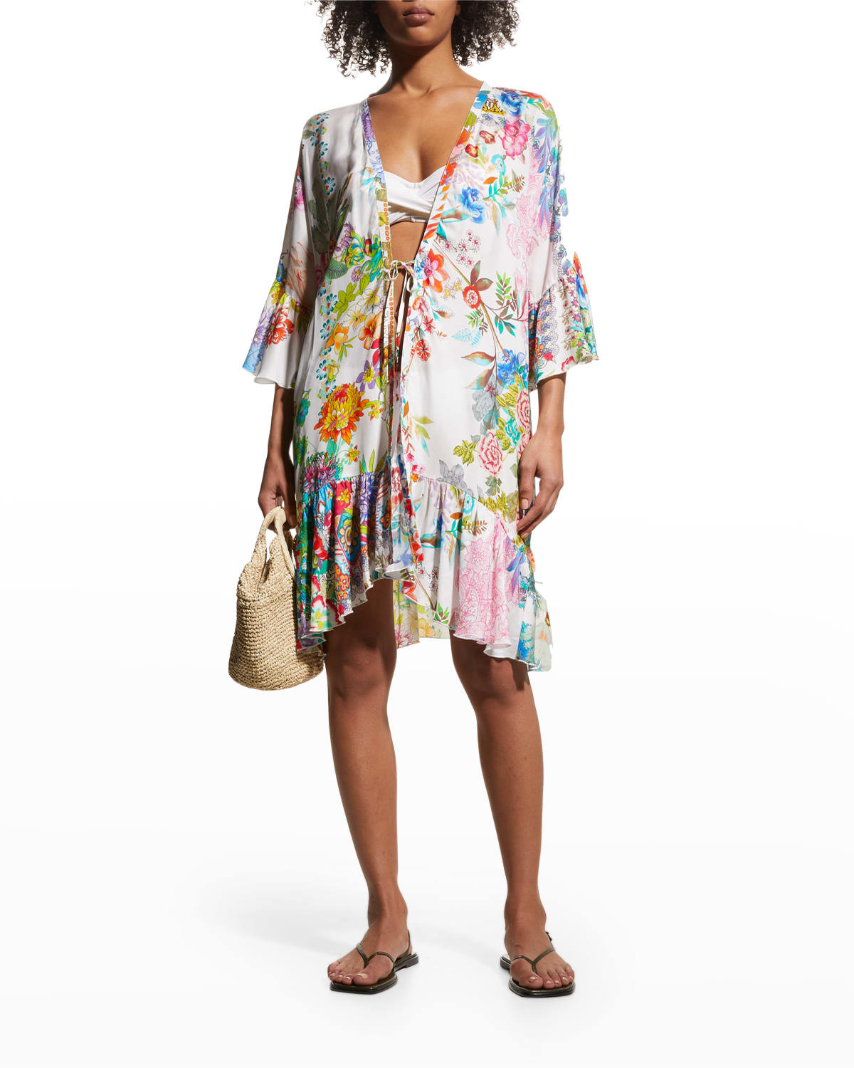 Norah Ruffle Kimono Coverup | Neiman Marcus