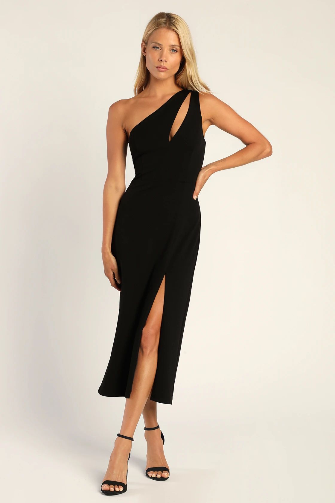 Cocktail Club Black One-Shoulder Midi Dress | Lulus (US)