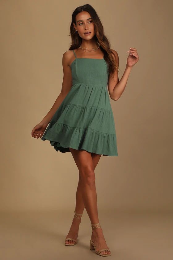 Make a Day of It Green Cutout Tiered Mini Dress | Lulus (US)