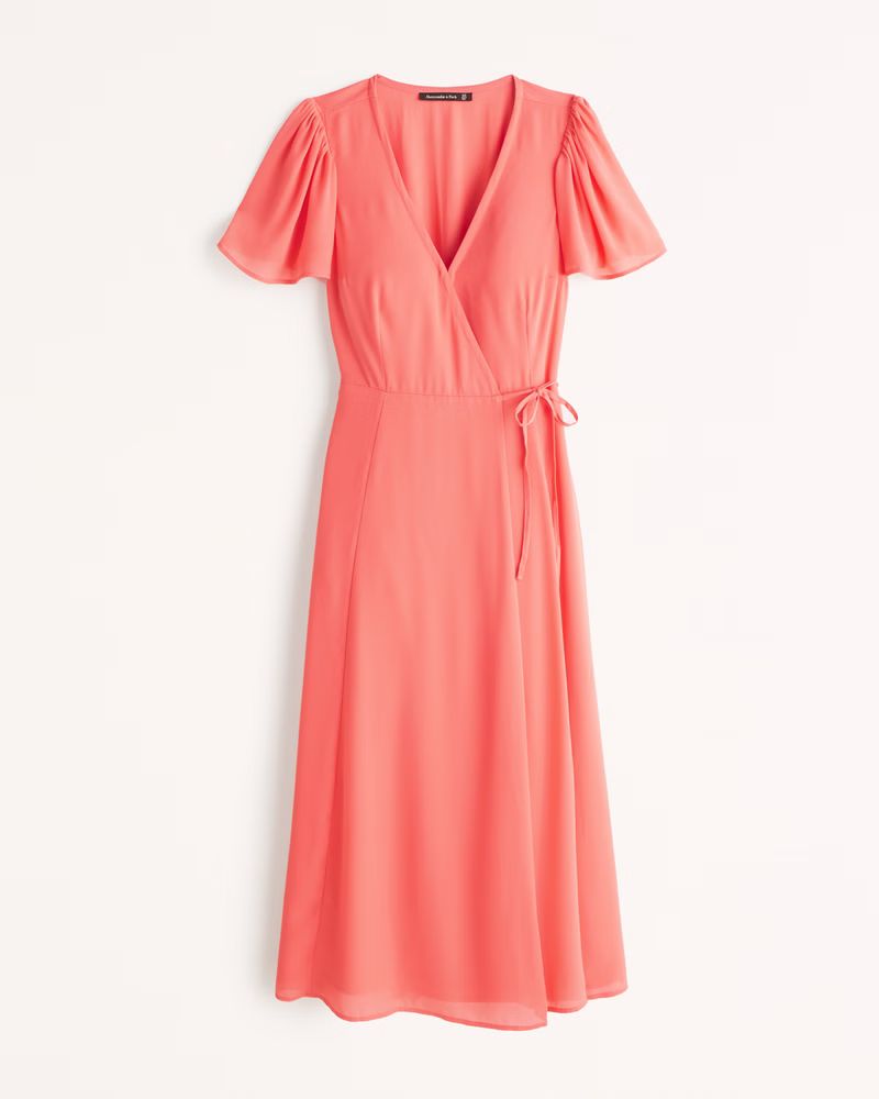 Angel Sleeve Wrap Midi Dress | Abercrombie & Fitch (UK)