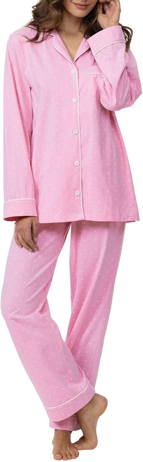 PajamaGram Pajama Set For Women - Pajamas Women Jersey Boyfriend, 100% Cotton | Amazon (US)