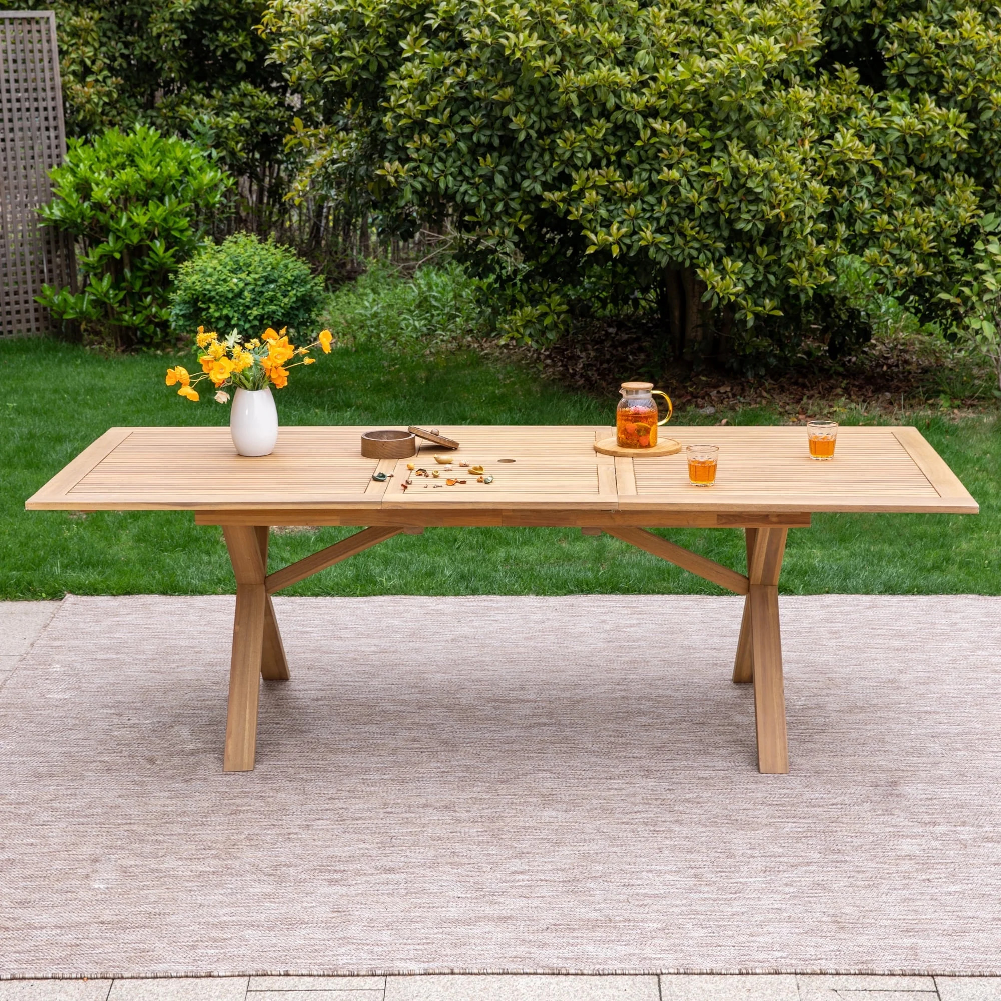 Summit Living 100% Acacia Wood Expandable Outdoor Dining Table, Patio Oil Finished Natural Wood T... | Walmart (US)