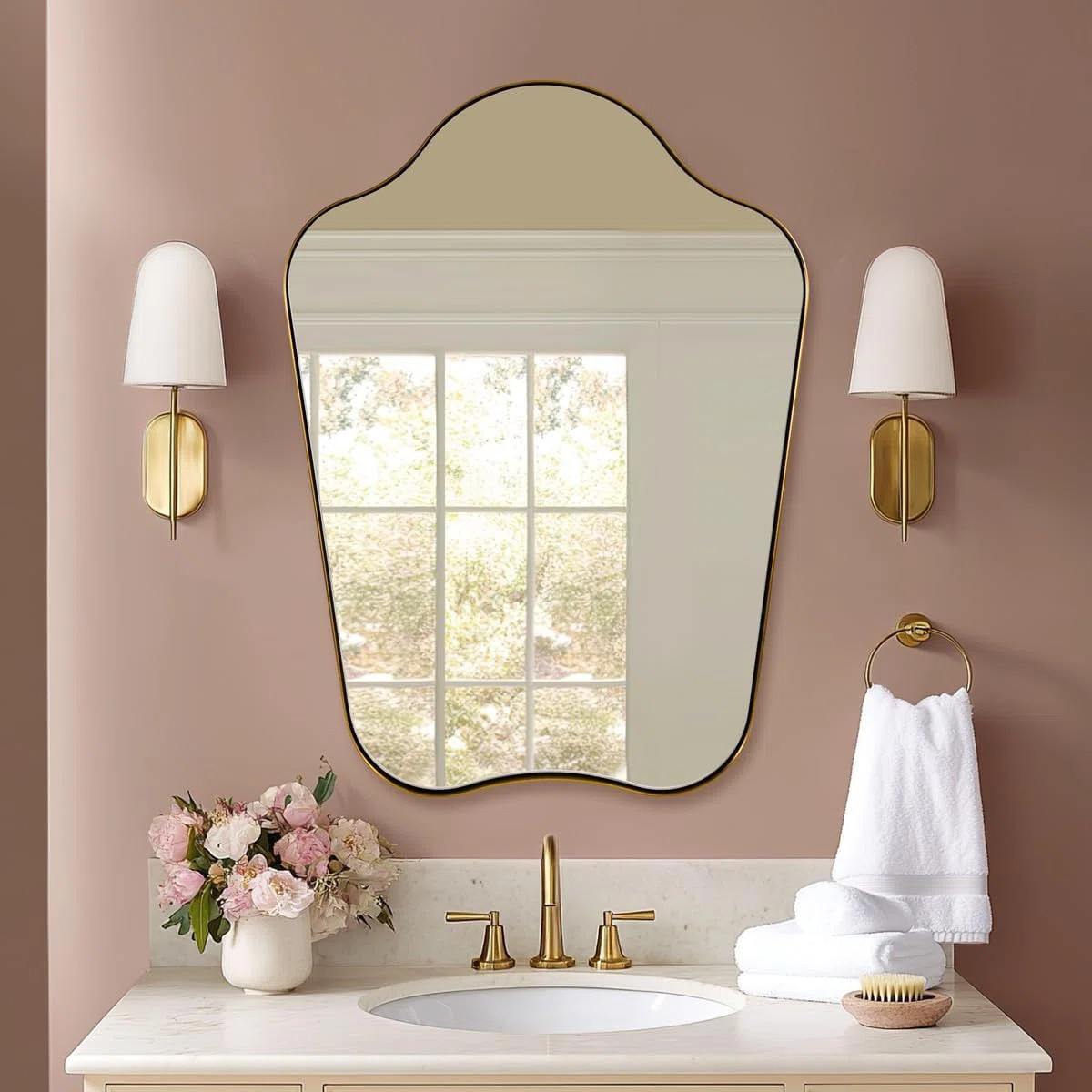 Contemporary Dual Arch Scalloped Bathroom Vanity Mirror | Stainless Steel Frame | Wayfair North America