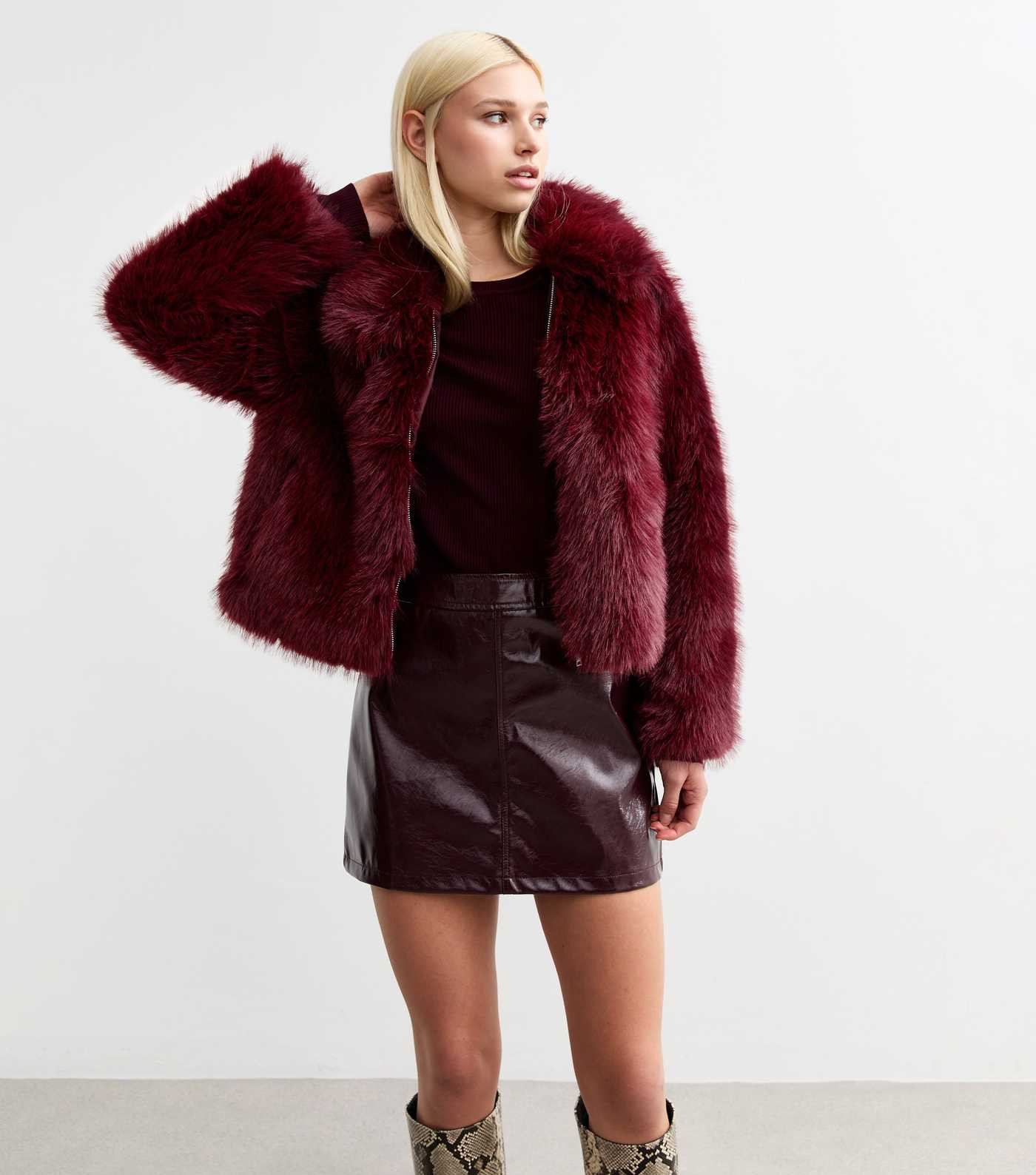 Burgundy Faux Fur Zipped Jacket | New Look | New Look (UK)