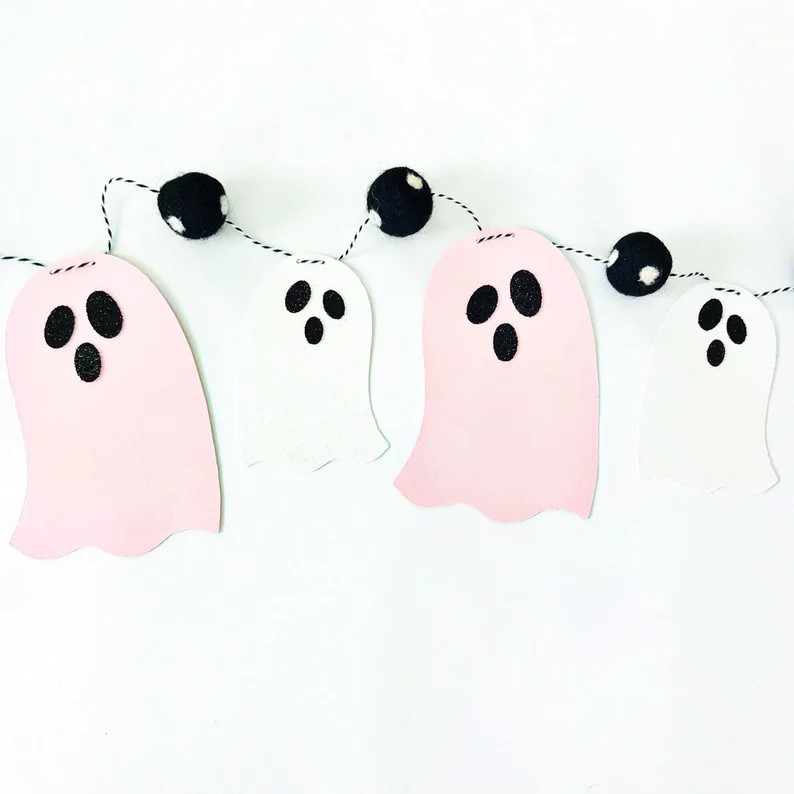 Pink and White Ghost Banner Halloween Banner Ghost Garland Halloween Garland Felt Ball Garland Po... | Etsy (US)