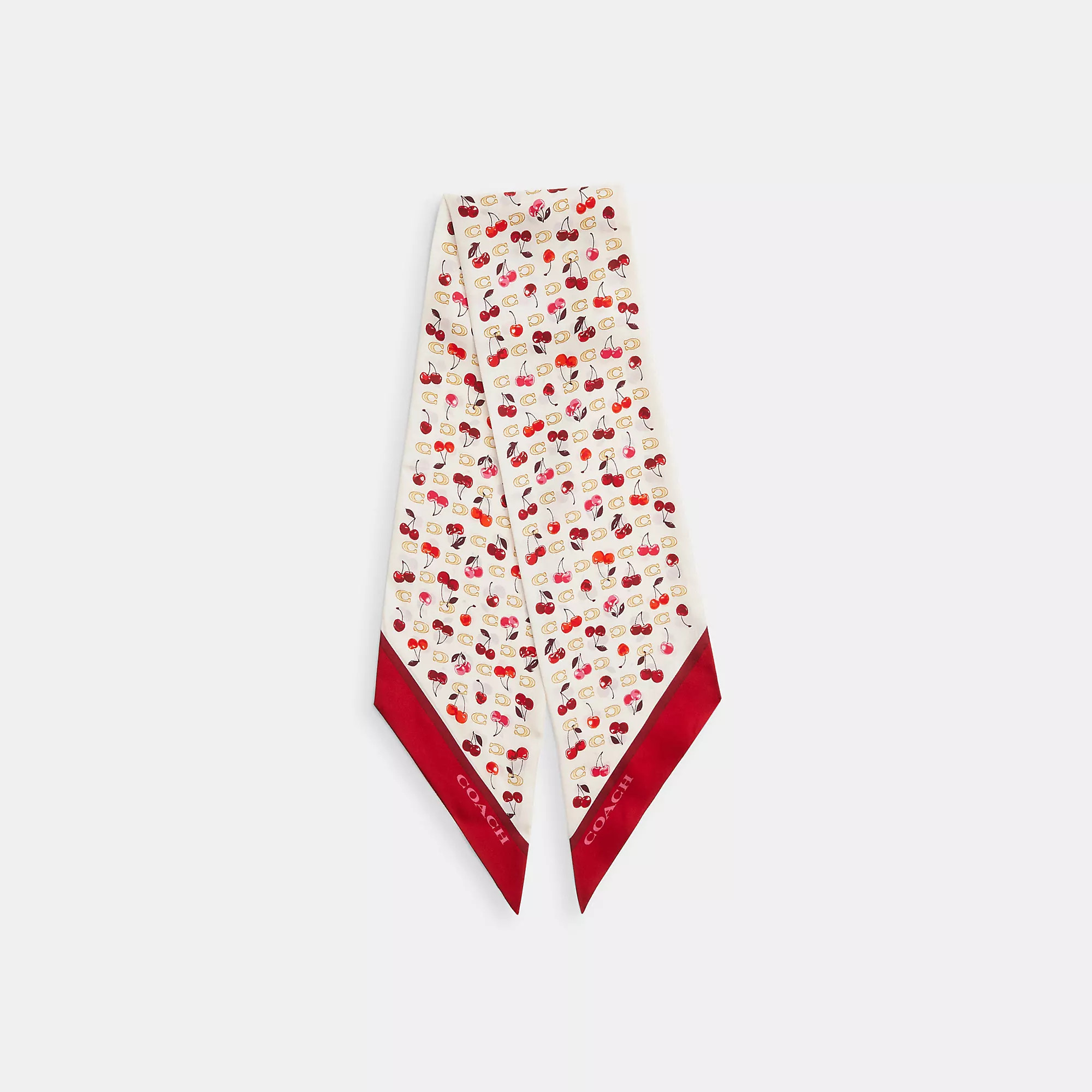 Coach Outlet Sculpted C Cherries Print Silk Wide Skinny Scarf | Shop Simon