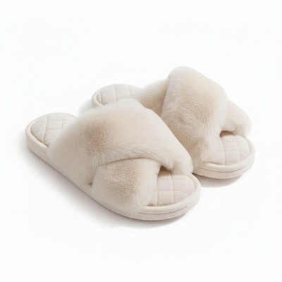 Anna-Kaci Lounge Women's Plush Crisscross Valentine Slide House Slippers with Quilted Cushioned Footbed- 5.5-6.5, White | Target
