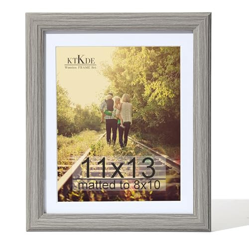 KTKDE 11x13 Picture Frame,Display Pictures 8x10 with Mat or 11x13 Without, Tempered Glass,13 by 11 Gray Wooden Frame Wall Gallery Poster Frame best gift | Amazon (US)