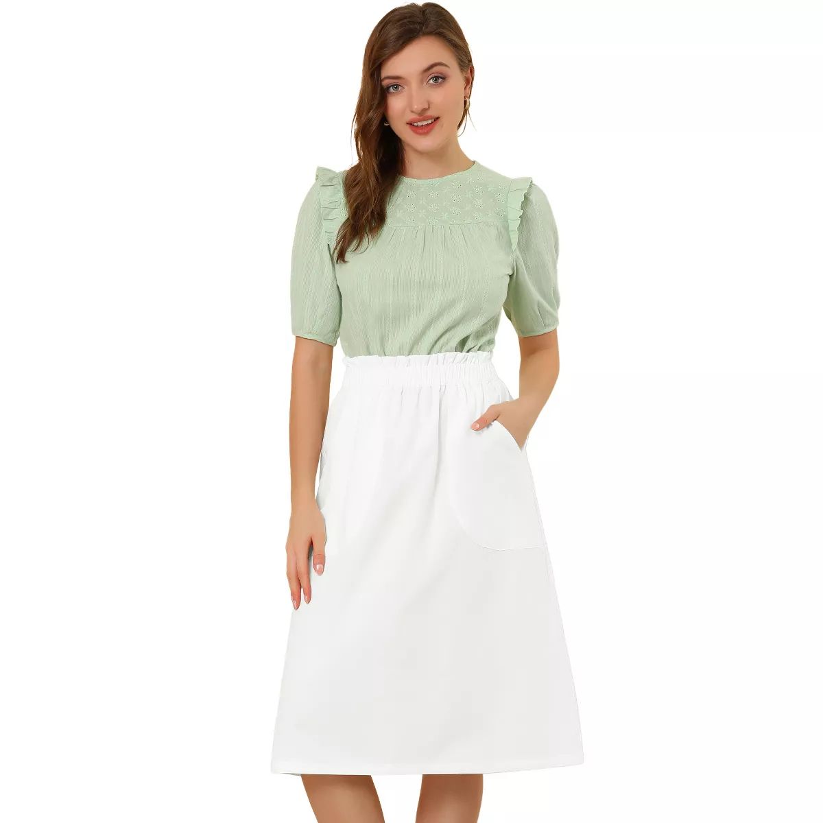 Allegra K Women's Casual Elastic Waist Peasant A-Line Midi Skirts with Pockets | Target