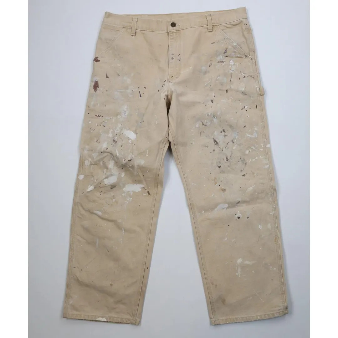 90s Carhartt Mens 38x30 Distressed Canvas Wide Leg Dungaree Pants Wheat USA, Vintage Carhartt Wid... | Etsy (US)