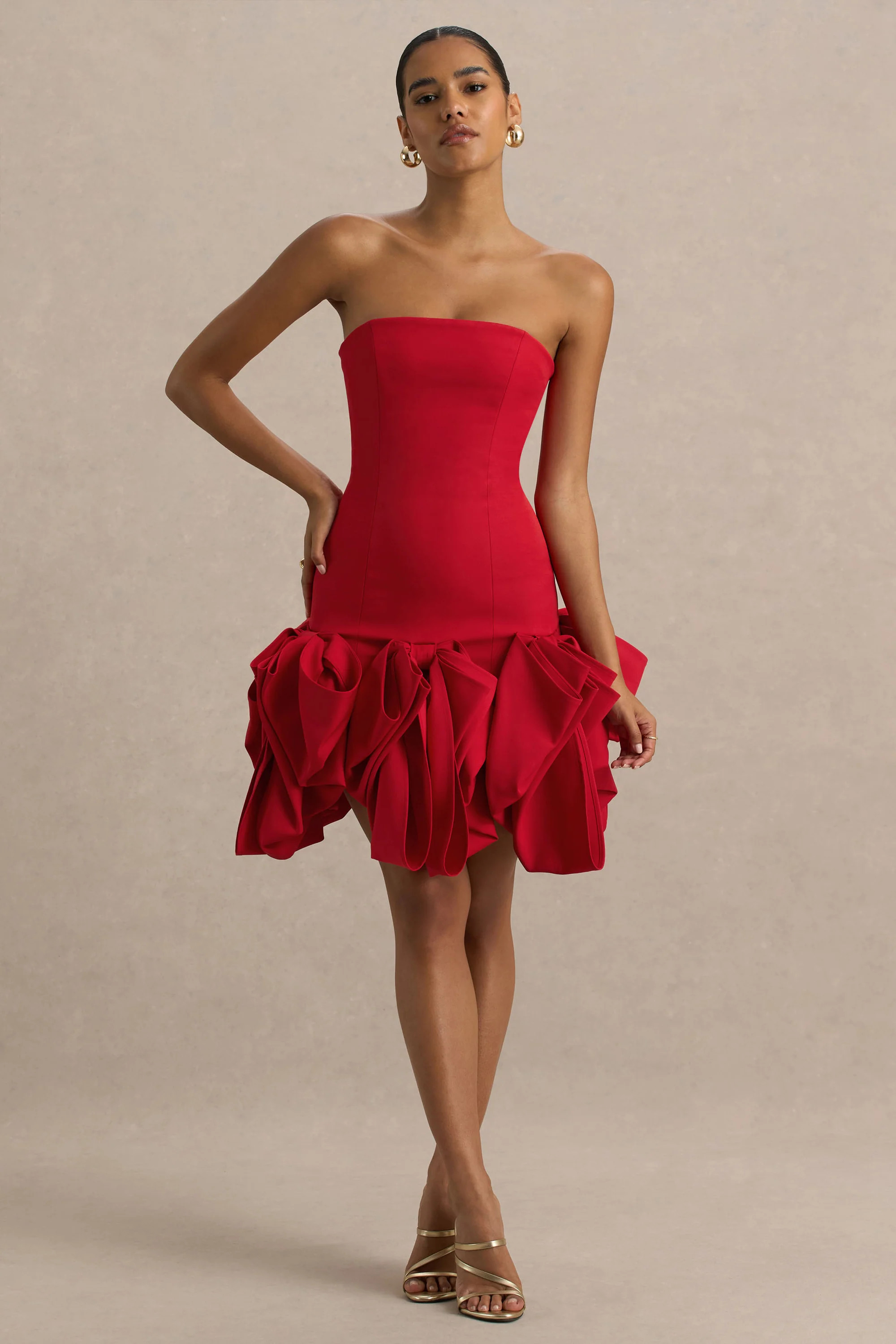 Erica  Red Ruffle Puffball Mini Dress | Club L London