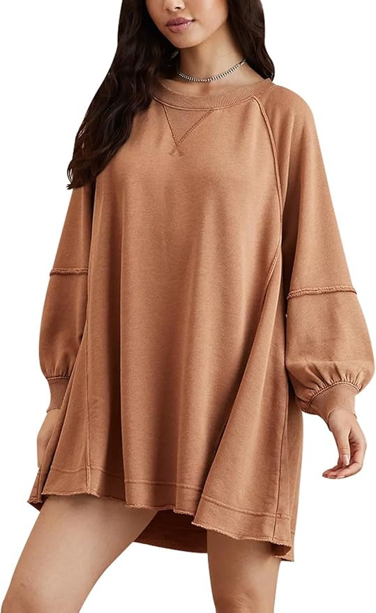 MISSACTIVER Women Oversized O Neck Sweatshirt Dress Lantern Long Sleeve Loose Fit Mini Dresses Pu... | Amazon (US)