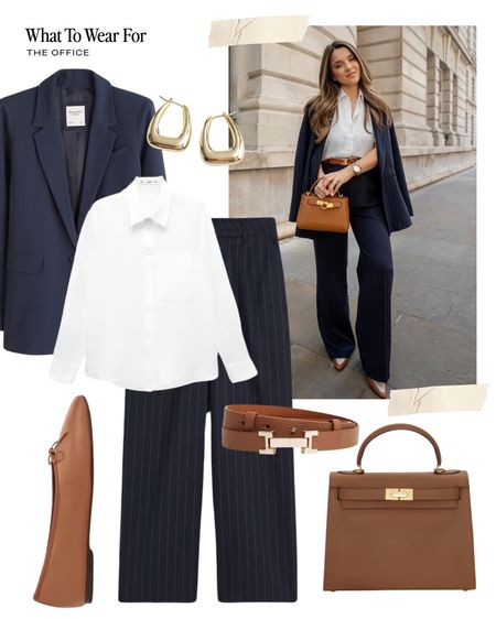 Get the look | Office outfit inspo 

Navy trousers, pinstripe, blazer, ballet flats, tote bag, white shirt, reiss belt, high street, workwear 

#LTKstyletip #LTKSeasonal #LTKworkwear