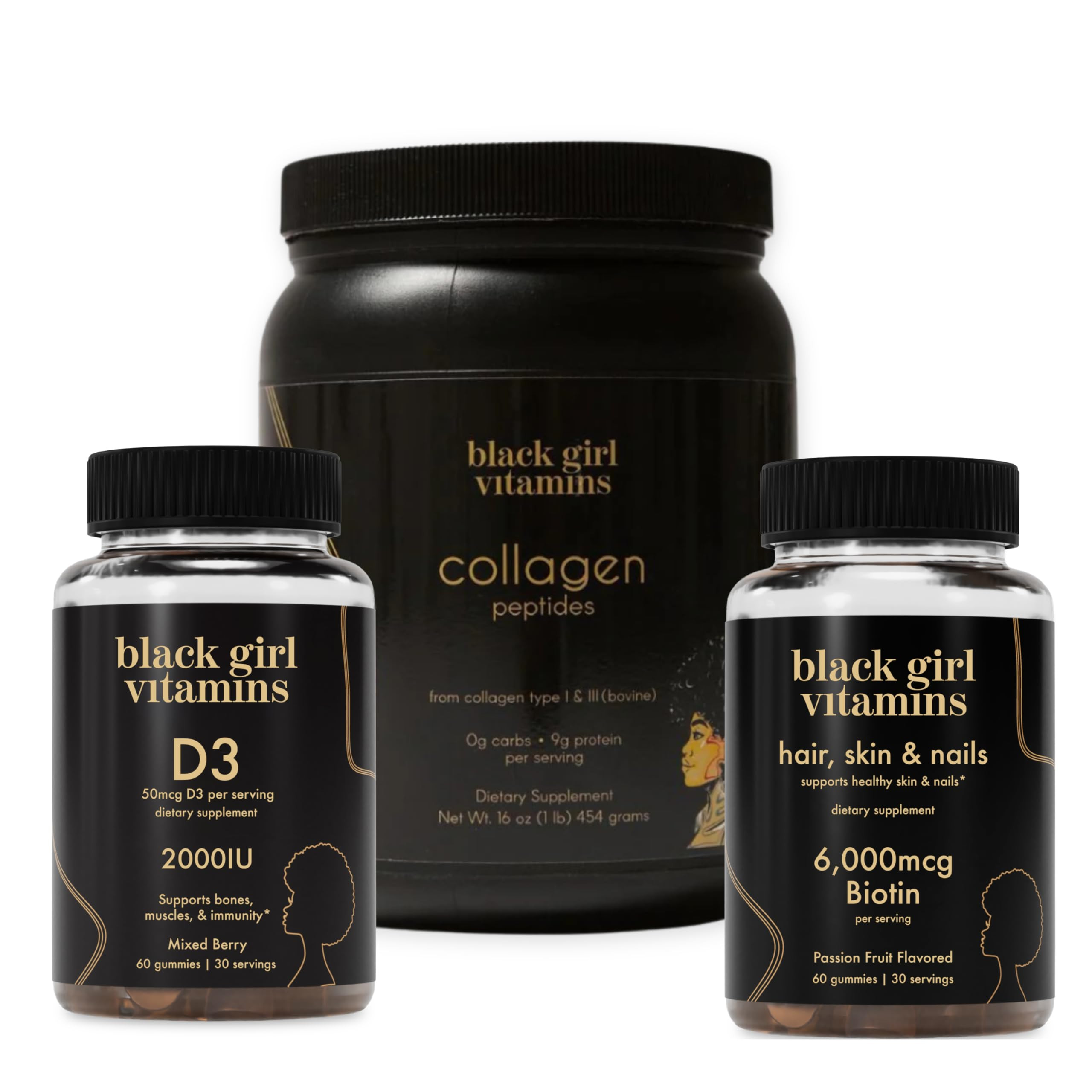 Black Girl Vitamins Beauty Bundle – Hydrolyzed Collagen Peptides (16 oz), Hair Skin & Nails Bio... | Amazon (US)