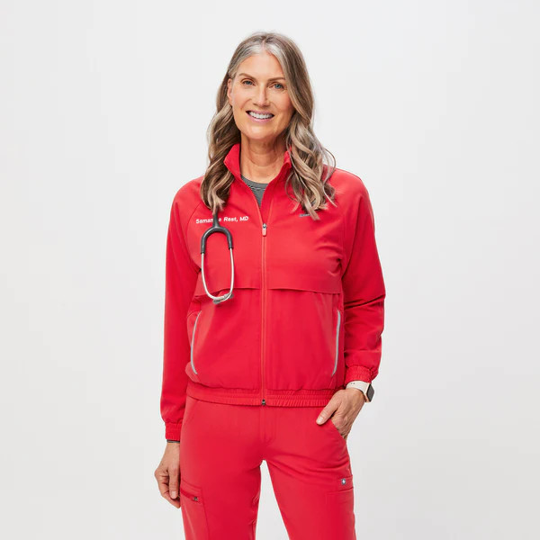 Women’s Sydney Performance Scrub Jacket  - Neon Red · FIGS | FIGS