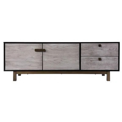 Stylish Media Console Storage, Gray , Accepts 60 - 69 Inch Tvs, Double Doors, 2 Drawers, Antique Bronze Legged Structure Modern Console, Storage For 6 | Wayfair North America