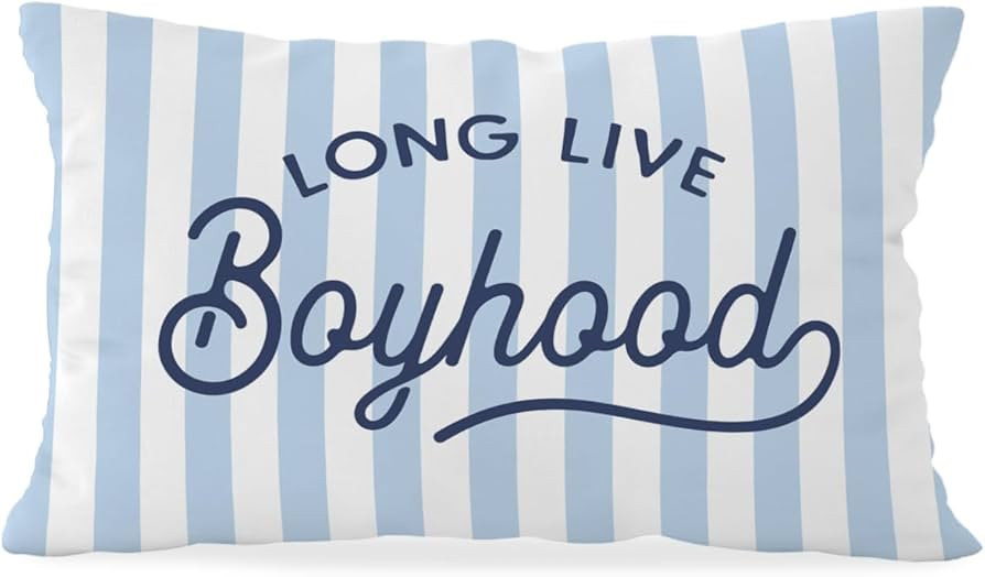 Boys Room Decor Pillow Cover 12x20, Long Live Boyhood Lumbar Pillow Covers, Preppy Blue and White... | Amazon (US)