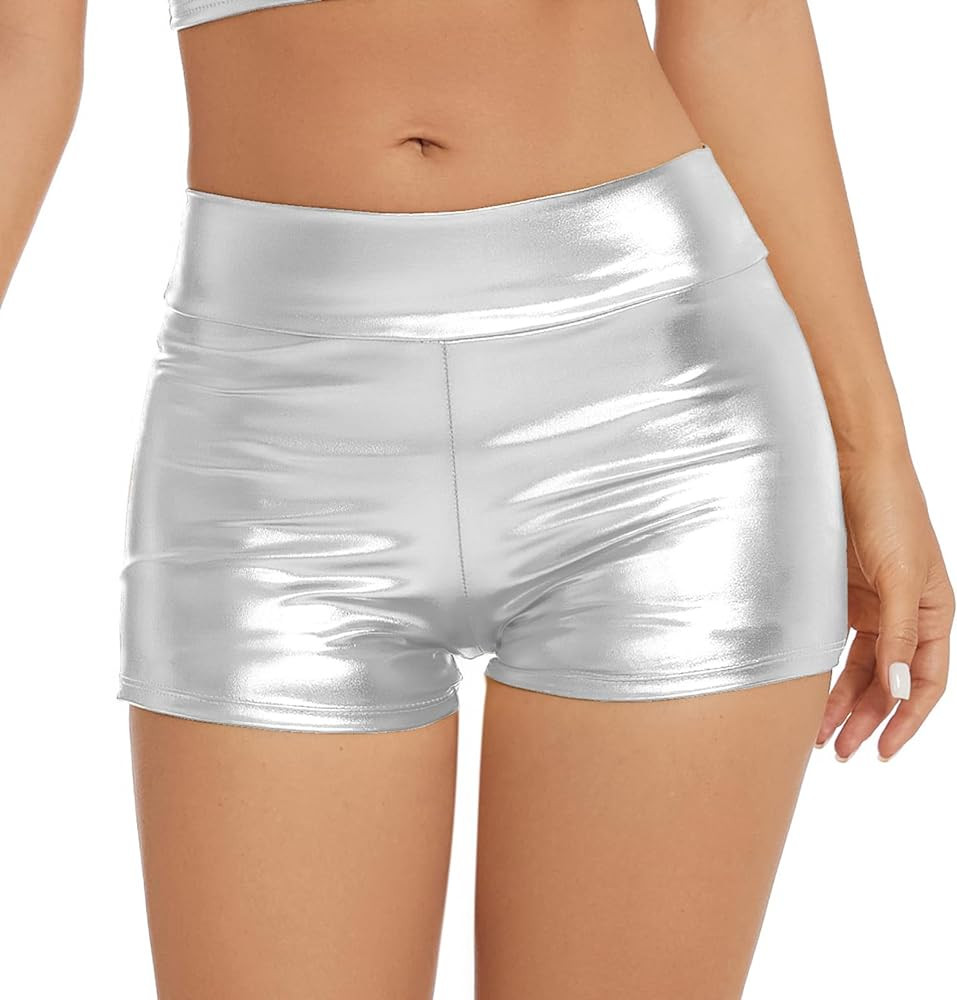 Women's Metallic Rave Booty Shorts Shiny High Waisted Bottoms for Dance Festival | Amazon (US)
