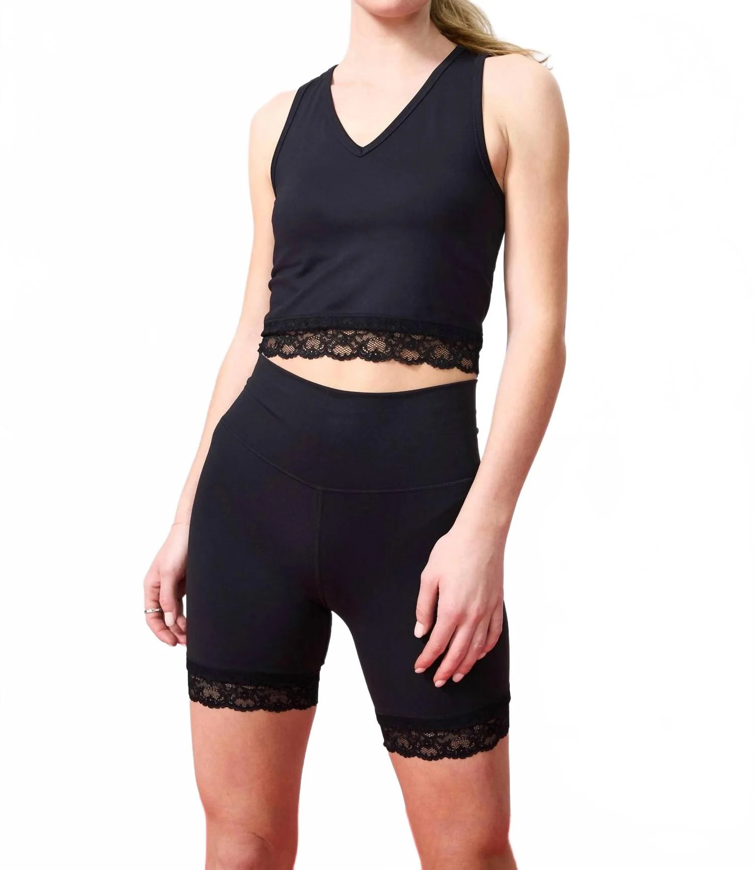 Tlc Lace Trim Biker Shorts In Black | Shop Simon